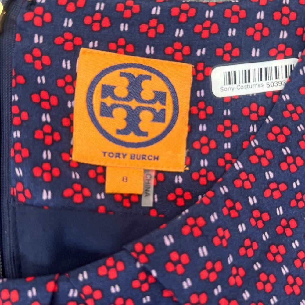Tory Burch Sheath Dress Women 8 Blue Red Floral Silk Stretch Sleeveless Back Zip